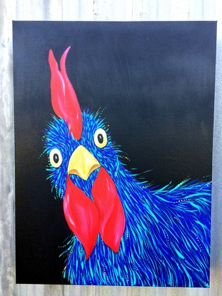 (CreativeWork) Richard the rooster by Jess Anderson. Acrylic. Shop online at Bluethumb.