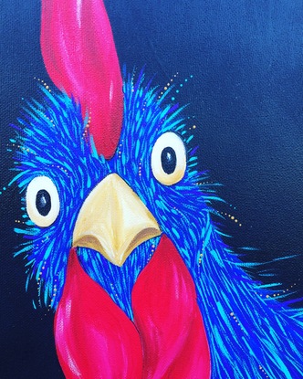 (CreativeWork) Richard the rooster by Jess Anderson. Acrylic. Shop online at Bluethumb.