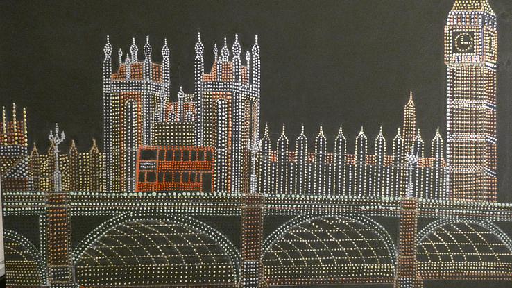 (CreativeWork) Westminster and Big Ben London by Robert Galgey. Acrylic. Shop online at Bluethumb.