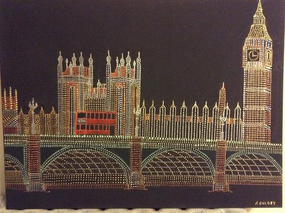 (CreativeWork) Westminster and Big Ben London by Robert Galgey. Acrylic. Shop online at Bluethumb.