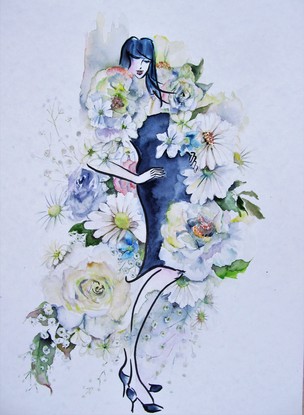 (CreativeWork) White bouquet by Iko Maddox. Watercolour. Shop online at Bluethumb.