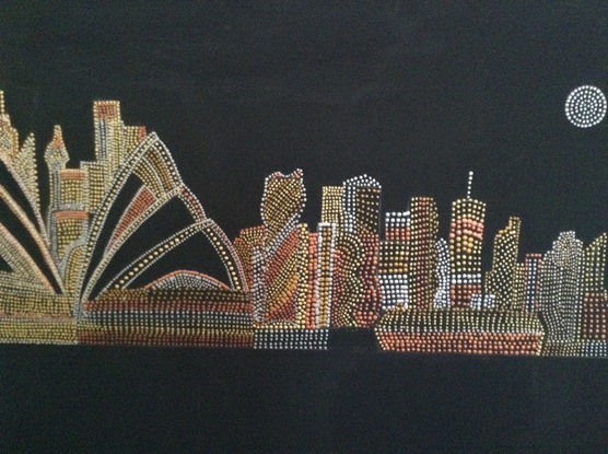 (CreativeWork) Sydney Opera House and Circular Quay by Robert Galgey. Acrylic. Shop online at Bluethumb.