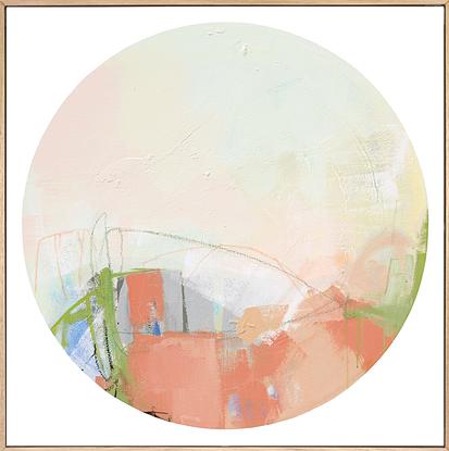 (CreativeWork) Gesture - square, apricot, green abstract by Stephanie Laine. Mixed Media. Shop online at Bluethumb.