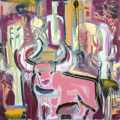 (CreativeWork) Bull and the Cactus by Aidan Weichard. Mixed Media. Shop online at Bluethumb.