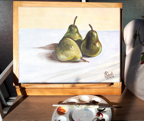 (CreativeWork) Pears by Khush IM. Acrylic. Shop online at Bluethumb.