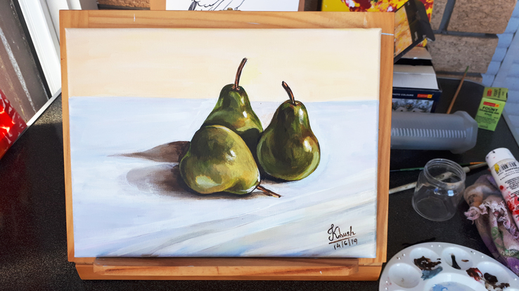 (CreativeWork) Pears by Khush IM. Acrylic. Shop online at Bluethumb.