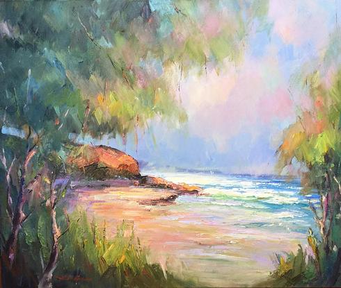 (CreativeWork) Low tide at Inverloch beach  2 by Liliana Gigovic. Oil. Shop online at Bluethumb.