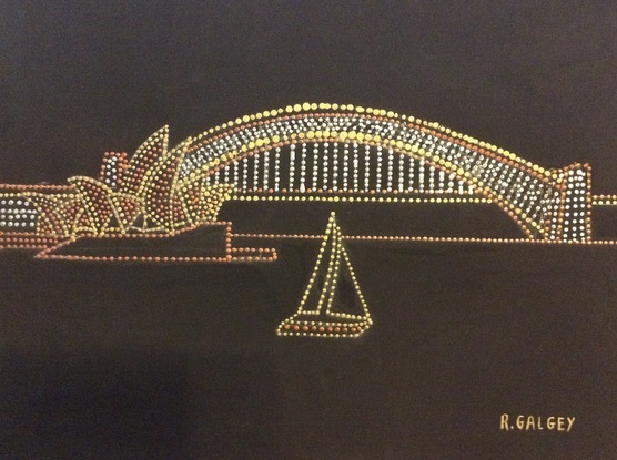 (CreativeWork) Harbour Bridge and  Opera House by Robert Galgey. Acrylic. Shop online at Bluethumb.