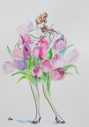 (CreativeWork) Tulips by Iko Maddox. Mixed Media. Shop online at Bluethumb.