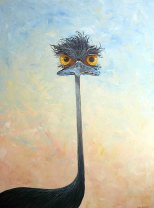 (CreativeWork) Emu Morning  by John Graham. Oil. Shop online at Bluethumb.