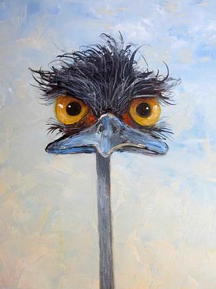 (CreativeWork) Emu Morning  by John Graham. Oil. Shop online at Bluethumb.