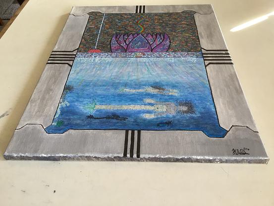 (CreativeWork) Lotus Flower Mega Circuit: The Water Stirs with Grotesque Life by Jaiden Whitton. Acrylic. Shop online at Bluethumb.