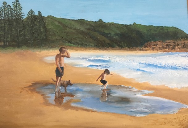 (CreativeWork) Beachside play by Ann Maree Lynch. Oil. Shop online at Bluethumb.