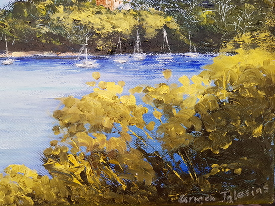 (CreativeWork) Sydney Harbour from Taronga by Carmen Iglesias. Oil. Shop online at Bluethumb.