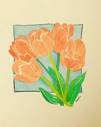 (CreativeWork) Flowers Modern Tulips 1/2 by annalisa amato. Watercolour. Shop online at Bluethumb.