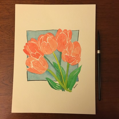 (CreativeWork) Flowers Modern Tulips 1/2 by annalisa amato. Watercolour. Shop online at Bluethumb.