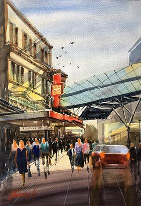 (CreativeWork) Queen Street Mall by Phuong Ly. Watercolour. Shop online at Bluethumb.