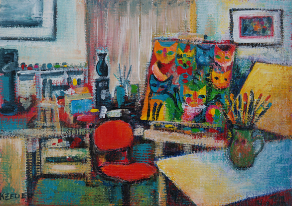 (CreativeWork) My Studio by Karin Zeller. Acrylic. Shop online at Bluethumb.