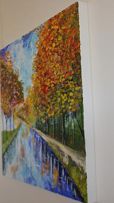 (CreativeWork) Autumn lake by Sashi Muhunthan. Acrylic. Shop online at Bluethumb.