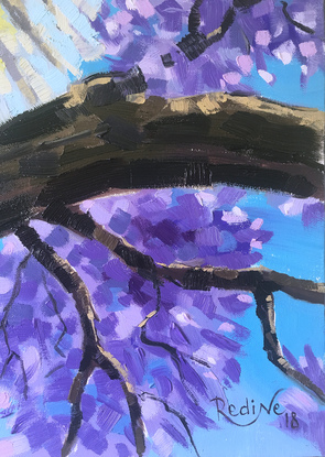 (CreativeWork) Love is in the air – Cockatoos and jacaranda by Irina Redine. Oil. Shop online at Bluethumb.