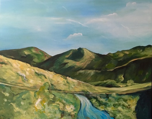 (CreativeWork) Rising Slopes  by Joyce Wu. Acrylic. Shop online at Bluethumb.