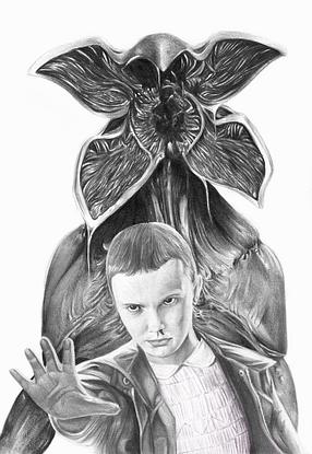 (CreativeWork) Eleven and the Demogorgon by Lawrance Singh. Drawing. Shop online at Bluethumb.