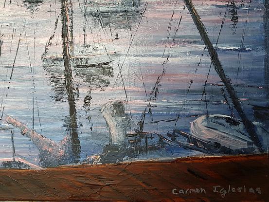 (CreativeWork) Sunset over the River Plate by Carmen Iglesias. Oil. Shop online at Bluethumb.