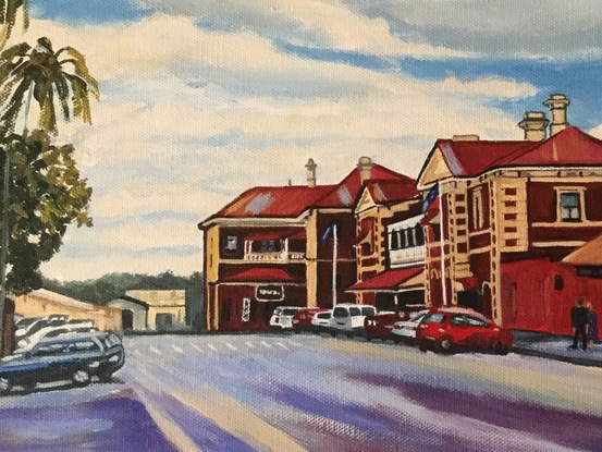 (CreativeWork) The Toowoomba Railway Station  by Robyn Gray. Acrylic. Shop online at Bluethumb.