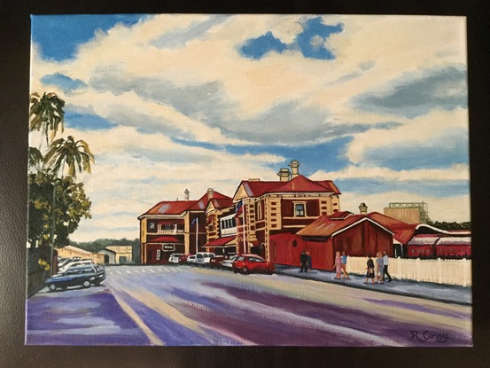 (CreativeWork) The Toowoomba Railway Station  by Robyn Gray. Acrylic. Shop online at Bluethumb.