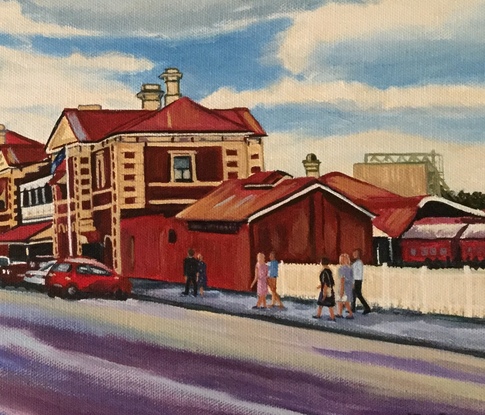 (CreativeWork) The Toowoomba Railway Station  by Robyn Gray. Acrylic. Shop online at Bluethumb.