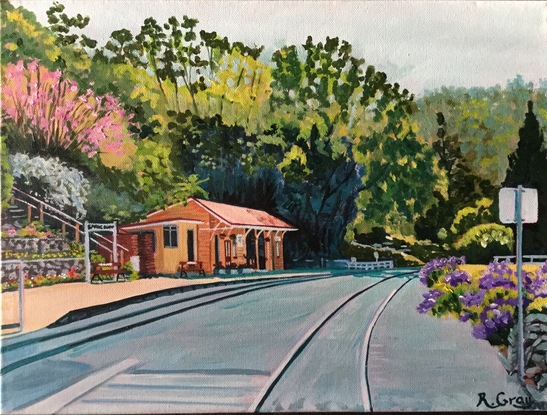 (CreativeWork) Spring Bluff Railway Station Toowoomba III by Robyn Gray. Acrylic. Shop online at Bluethumb.