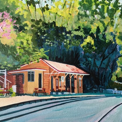 (CreativeWork) Spring Bluff Railway Station Toowoomba III by Robyn Gray. Acrylic. Shop online at Bluethumb.