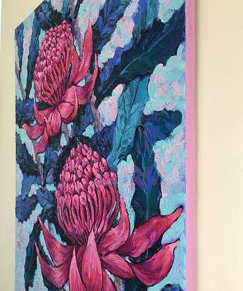 (CreativeWork) Purple Waratah Flowers by Irina Redine. Oil. Shop online at Bluethumb.