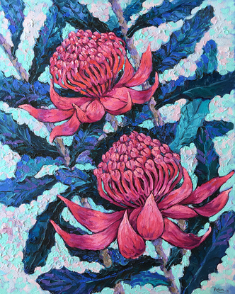 (CreativeWork) Purple Waratah Flowers by Irina Redine. Oil. Shop online at Bluethumb.