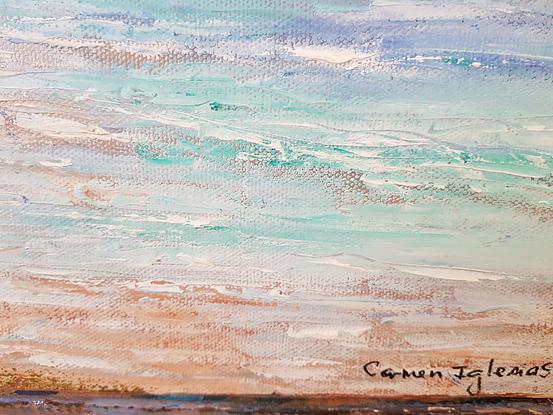 (CreativeWork) Rocks Beach by Carmen Iglesias. Oil. Shop online at Bluethumb.