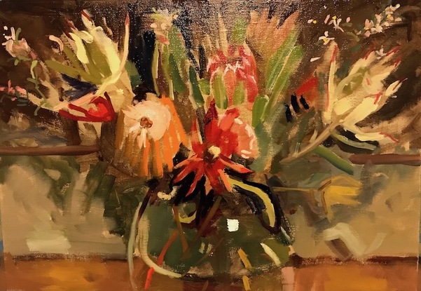 (CreativeWork) Native floral 1 by Ray Wilson. Oil. Shop online at Bluethumb.