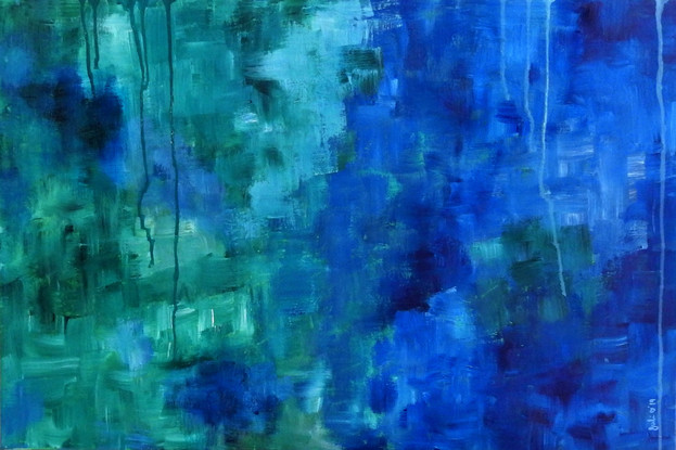 Stunning blues and greens in this lovely abstract.
