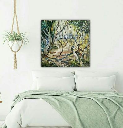 (CreativeWork) Australian  landscape  - Twisted Trees and Kookaburras by Susan Trudinger. Acrylic. Shop online at Bluethumb.