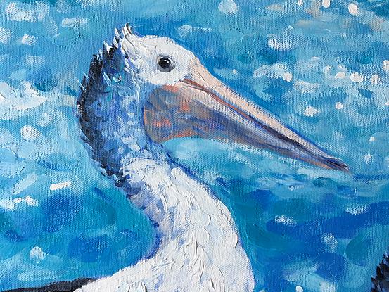 (CreativeWork) Ready for adventure – pelicans and seagull on a boat by Irina Redine. Oil. Shop online at Bluethumb.