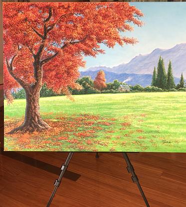 (CreativeWork) Autumn trees by Jane Shen. Oil. Shop online at Bluethumb.