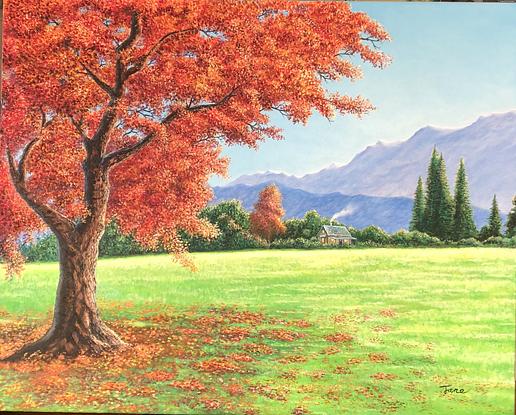 (CreativeWork) Autumn trees by Jane Shen. Oil. Shop online at Bluethumb.