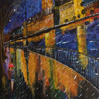 (CreativeWork) Walk along the river Thames by Sashi Muhunthan. Acrylic. Shop online at Bluethumb.