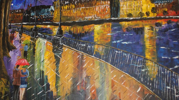 (CreativeWork) Walk along the river Thames by Sashi Muhunthan. Acrylic. Shop online at Bluethumb.