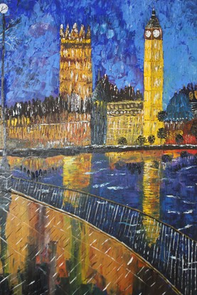 (CreativeWork) Walk along the river Thames by Sashi Muhunthan. Acrylic. Shop online at Bluethumb.