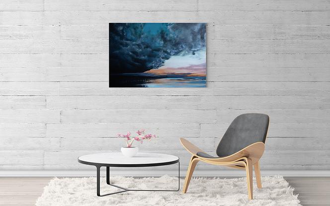 (CreativeWork) Storm Descending on a Sunset at Long Jetty by Sarah Park. Oil. Shop online at Bluethumb.