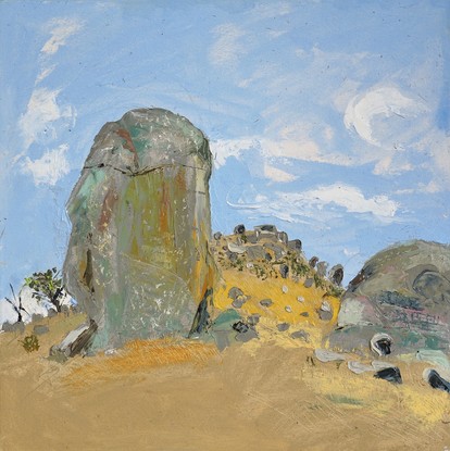 (CreativeWork) Caringa Rocks: Sentinal rock towards upper paddock  by Christopher Sheehan. Oil. Shop online at Bluethumb.