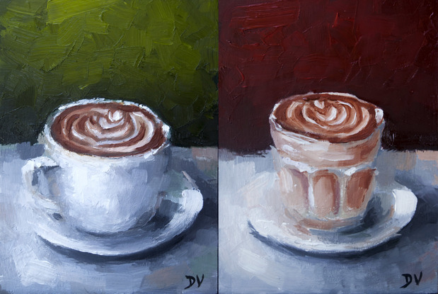 (CreativeWork) Coffee and Latte - Commission for Aisling by Damien Venditti. Oil. Shop online at Bluethumb.