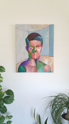 (CreativeWork) Man & Greenhouse by Jonny Southgate. Oil. Shop online at Bluethumb.