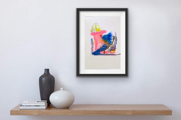 (CreativeWork) Untitled (Blue, pink, yellow) by linzie ellis. Watercolour. Shop online at Bluethumb.