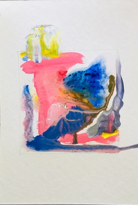 (CreativeWork) Untitled (Blue, pink, yellow) by linzie ellis. Watercolour. Shop online at Bluethumb.